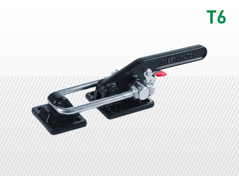 Pákové preklápacie zámky typu T6/T6X a T60/T60X s vysokým mechanickým zaťažením s hákom, s montážnou konzolou, poistnou pákou, s podstavcom